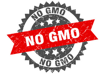 no gmo stamp. grunge round sign with ribbon