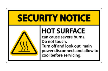 Security Notice Hot surface sign on white background