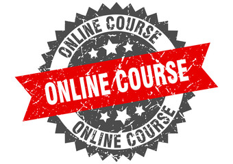 Obraz premium online course stamp. grunge round sign with ribbon