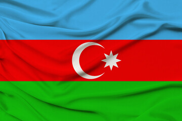 national flag of the state of Azerbaijan on beautiful silk, the concept of tourism, emigration, economy, politics, civil rights and freedoms