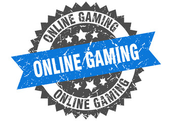 online gaming stamp. grunge round sign with ribbon