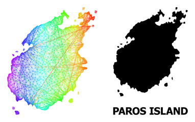 Wire frame and solid map of Paros Island. Vector model is created from map of Paros Island with intersected random lines, and has spectrum gradient. Abstract lines form map of Paros Island.