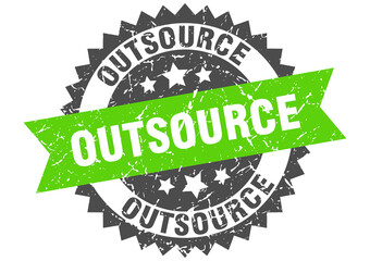 outsource stamp. grunge round sign with ribbon