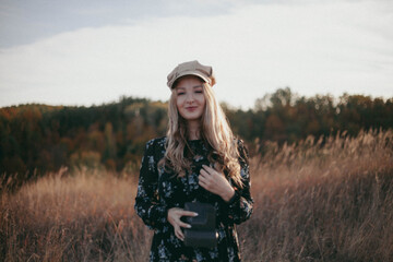 woman with polaroid autumn french 