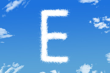 Letter E cloud shape on blue sky