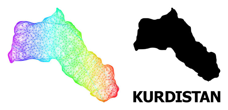 Network and solid map of Kurdistan. Vector model is created from map of Kurdistan with intersected random lines, and has spectral gradient. Abstract lines form map of Kurdistan.