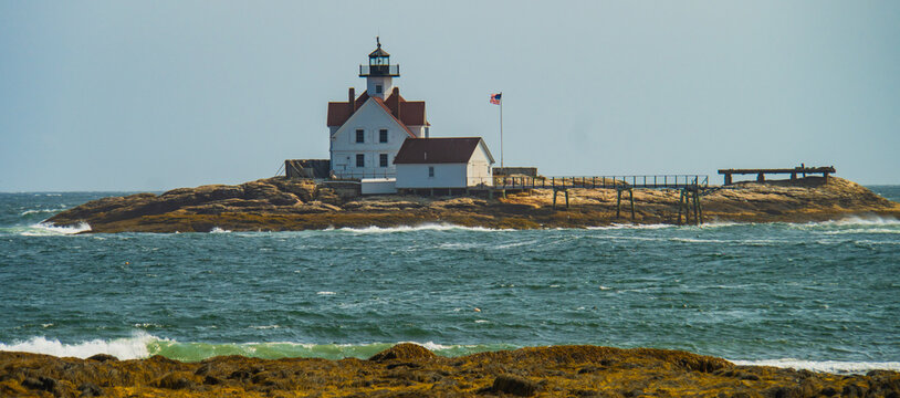 Cuckold Lighthouse built in 1896 at the entrance to Boothbay Harbor visible from the tip of Southport Island
