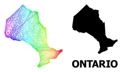 Network and solid map of Ontario Province. Vector model is created from map of Ontario Province with intersected random lines, and has bright spectral gradient.