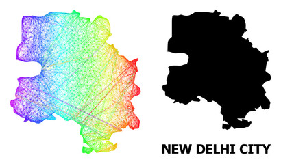 Net and solid map of New Delhi City. Vector model is created from map of New Delhi City with intersected random lines, and has rainbow gradient. Abstract lines are combined into map of New Delhi City.