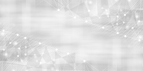 Gray halftone pattern with white line motion and network connection backdrop wallpaper. Clean Grey geometric background.