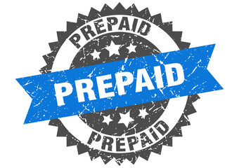 prepaid stamp. grunge round sign with ribbon