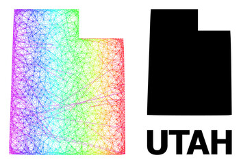 Wire frame and solid map of Utah State. Vector model is created from map of Utah State with intersected random lines, and has spectral gradient. Abstract lines are combined into map of Utah State.