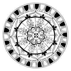 Outline ethnic zen lotus mandala. Vector isolated hand-drawn oriental ornament. Perfect for antistress coloring book page, henna tattoo, mehndi, decorations.