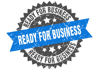 ready for business stamp. grunge round sign with ribbon