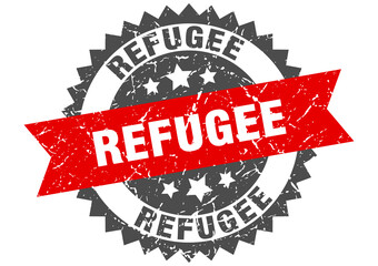 refugee stamp. grunge round sign with ribbon
