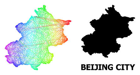 Wire frame and solid map of Beijing Municipality. Vector model is created from map of Beijing Municipality with intersected random lines, and has bright spectral gradient.