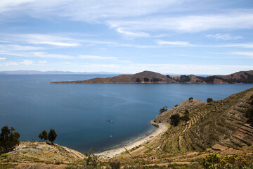 Fototapeta na wymiar Hills at Isla Del Sol in Lake Titicaca