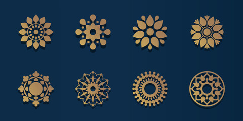 Logo geometry and gold mandalas for fancy decorations and ornaments.Premium Vector