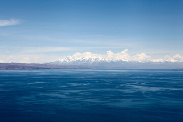 Mountains on the horizon in Lake Titicaca
