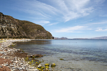 Rocky beach on Isla Del Sol on Lake Titicaca
