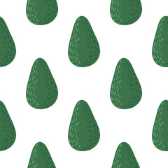 Isolated seamless doodle pattern with avocados simple forms. Green organic fruit on white background.