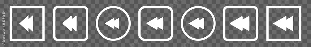 Poster rewind button icon white line | fast back buttons illustration | video audio player navigate symbol 
