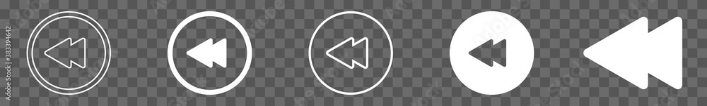 Poster rewind button icon circle white | fast back buttons illustration | video audio player navigate symbo