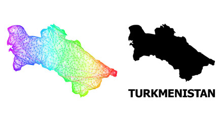 Wire frame and solid map of Turkmenistan. Vector model is created from map of Turkmenistan with intersected random lines, and has spectral gradient.