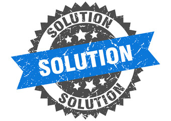 solution stamp. grunge round sign with ribbon