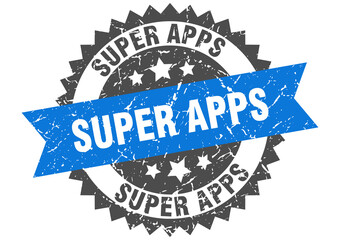 super apps stamp. grunge round sign with ribbon