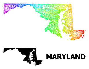 Net and solid map of Maryland State. Vector model is created from map of Maryland State with intersected random lines, and has spectral gradient. Abstract lines form map of Maryland State.