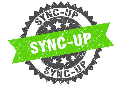 sync-up stamp. grunge round sign with ribbon