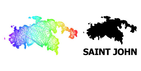 Wire frame and solid map of Saint John Island. Vector model is created from map of Saint John Island with intersected random lines, and has rainbow gradient.