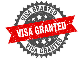 Obraz premium visa granted stamp. grunge round sign with ribbon