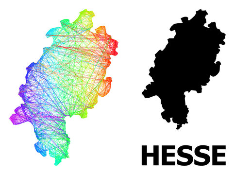 Wire frame and solid map of Hesse State. Vector model is created from map of Hesse State with intersected random lines, and has rainbow gradient. Abstract lines are combined into map of Hesse State.