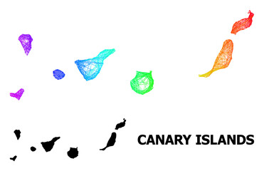 Net and solid map of Canary Islands. Vector model is created from map of Canary Islands with intersected random lines, and has spectral gradient.