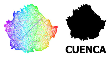 Wire frame and solid map of Cuenca Province. Vector structure is created from map of Cuenca Province with intersected random lines, and has spectral gradient.
