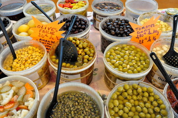 Buckets of Fresh Olive Varieties