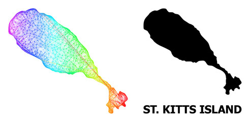 Net and solid map of St Kitts Island. Vector model is created from map of St Kitts Island with intersected random lines, and has spectral gradient. Abstract lines form map of St Kitts Island.