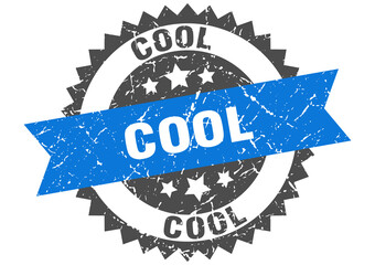 cool stamp. grunge round sign with ribbon