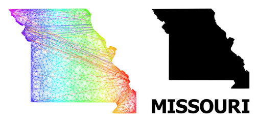 Net and solid map of Missouri State. Vector model is created from map of Missouri State with intersected random lines, and has spectrum gradient.