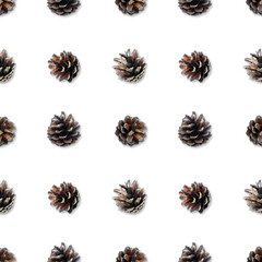 Christmas seamless pattern. Pine cones isolated on a white background