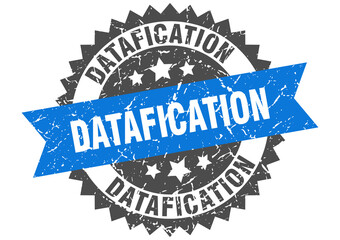 datafication stamp. grunge round sign with ribbon