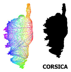 Wire frame and solid map of Corsica. Vector model is created from map of Corsica with intersected random lines, and has spectral gradient. Abstract lines are combined into map of Corsica.