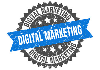 digital marketing stamp. grunge round sign with ribbon