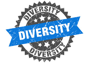 diversity stamp. grunge round sign with ribbon