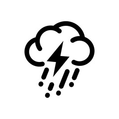 Flat Rain Cloud Illustration Symbol with Outlined Style Design, Unusual Rainy Weather Sign with Thunder or Lightning, Forecast Icon Template Vector