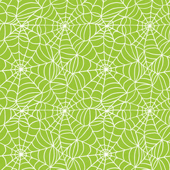 halloween themed cute simple spiderweb seamless repeating pattern tile in green and white