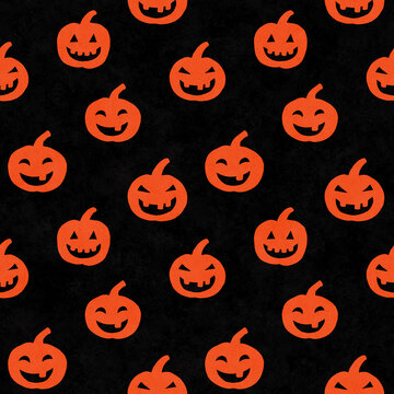 halloween themed cute simple spooky jack o' lantern pumpkin seamless repeating pattern tile in orange and black