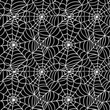 halloween themed cute simple spiderweb seamless repeating pattern tile in black and white